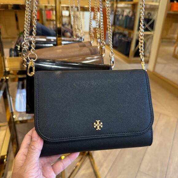 Best Price‼️Tory Burch Emerson Chain Wallet 136093 Black $325